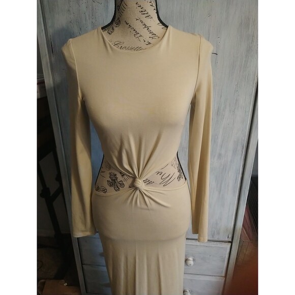 Torn By Ronnie Cobo Maxi Long Sleeve Tan Dress Sm Boho Sexy Beachy Hippie - Picture 2 of 11